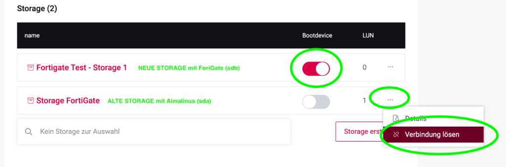 vDC Storage und Bootdevice anpassen.