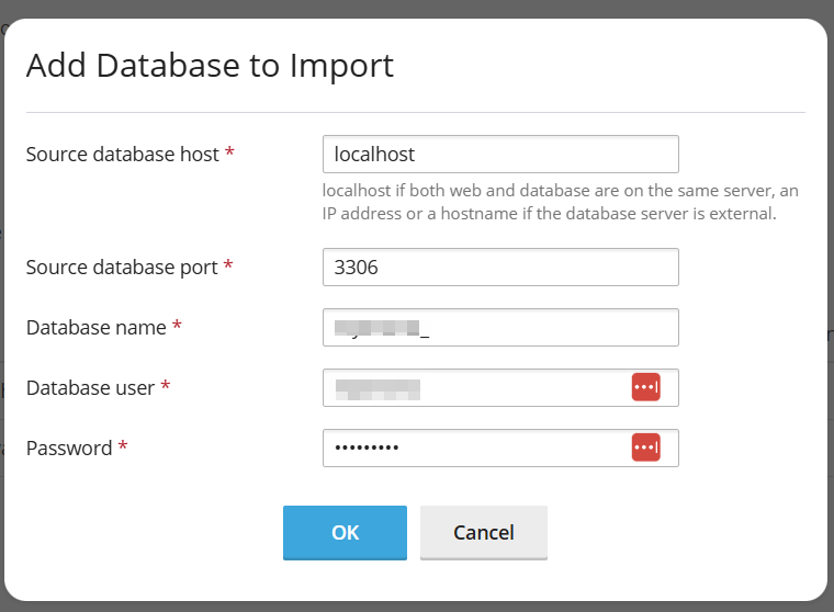 Add Datenbase to Import. Gib die Datenbank angaben an.