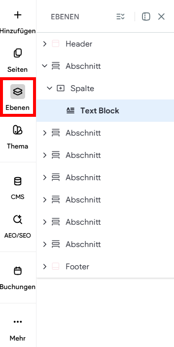 Ebenen im Seitenpanel