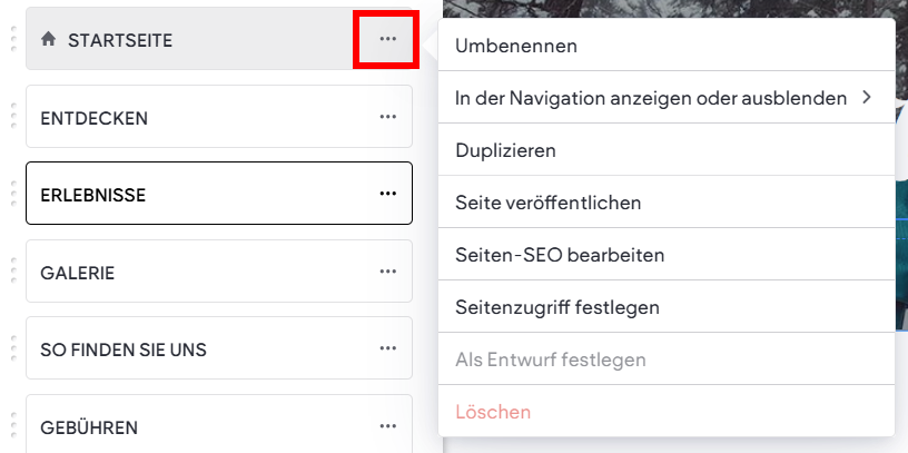 Seitennavigation > Seiteneinstellungen