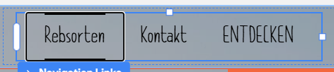 Ausgewähltes Navigationsmenü im WSC AI Editor mit den Menüpunkten Rebsorten, Kontakt und Entdecken.